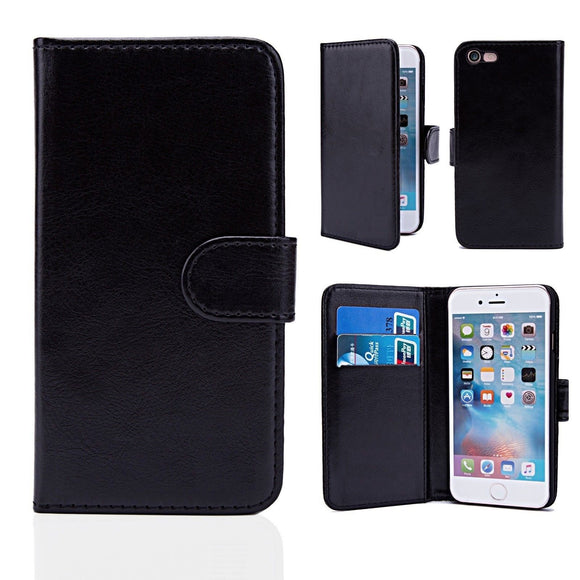 Black PU Leather Flip Wallet Case Kickstand Cover Case For Apple iPhone 11/ 11 Pro/ 11 Pro Max/  XS Max/ XR/ XS/ X/ 8Plus/ 8/ 7Plus/ 7/ 6S Plus/ 6 Plus/ 6S/ 6/ 5S/ 5/ 5C/ 4S/4 - Compas Shopping
