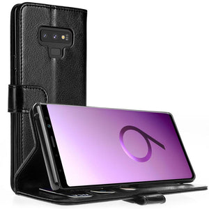 Black PU Leather Flip Wallet Case Kickstand Cover Case For Samsung Phone Models - Compas Shopping